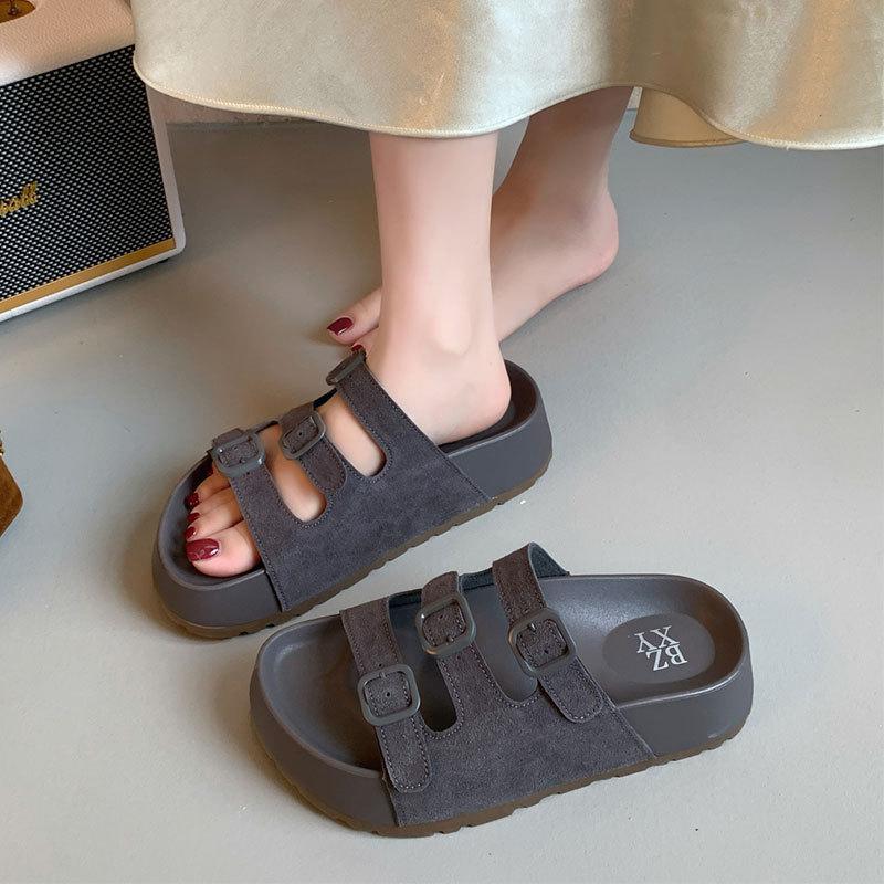 One-word slippers women's fashion versatile outer wear 2025 summer new hollow Roman sandals women's thick-soled bag head slippers