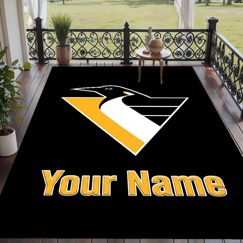 Custom Text Printed Rug Pittsburgh Penguins Non Slip Floor Carpet For Home Room Decor
