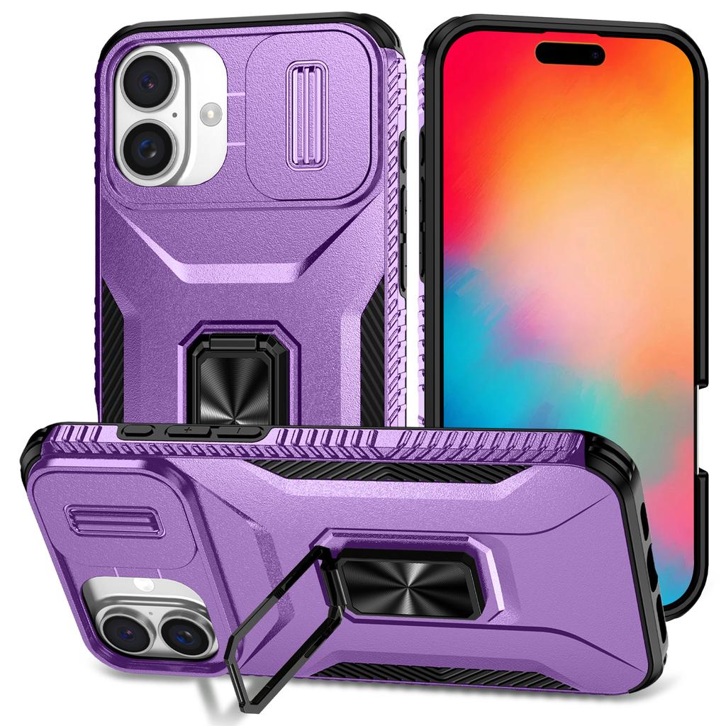 For iPhone 16 Case Camshield Kickstand TPU+PC Anti-Slip Phone Cover