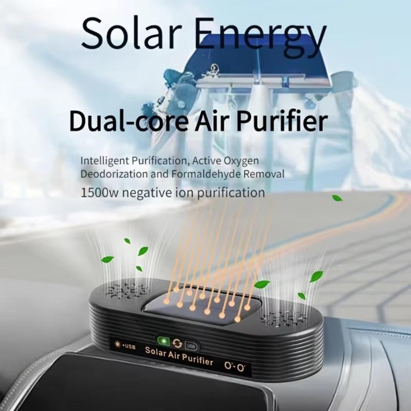 Solar Powered/USB Air Purifiers For Purifying Car Interior Air Removing Smokes Odor And Formaldehyde Quiet for Office