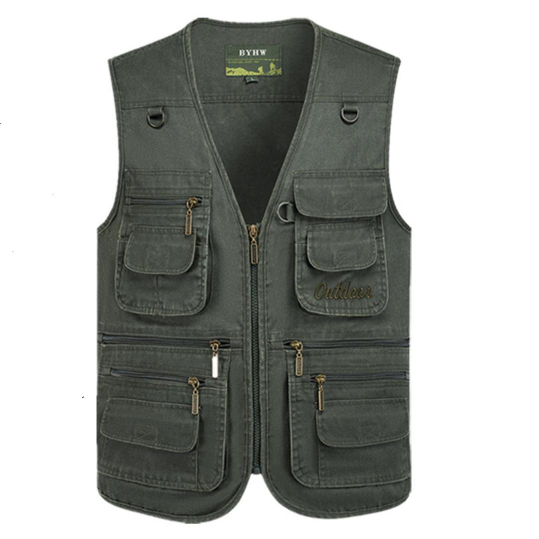

Мужской жилет, повседневная куртка, весенне-осенняя свободная хлопковая куртка на молнии с несколькими карманами, ветрозащитное пальто без воротника, мужская куртка без рукавов, размер L-10XL 4XL зелёный