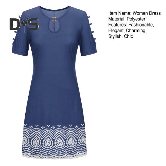 Damen Sommerkleid mit kalten Schultern, Boho-Stil, kurzärmelig, Rundhalsausschnitt, A-Linien-Kleid, lässig, locker, Strandkleid für Büro, Party, Urlaub