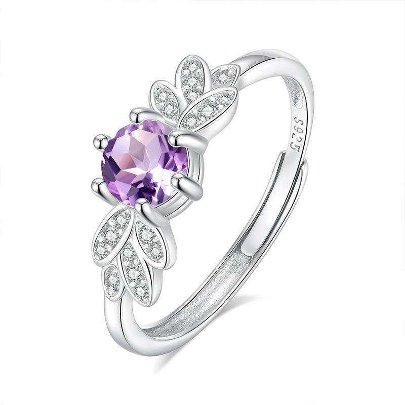 

S925 sterling silver natural stone retro light luxury wheat ear cut ring fashion temperament silver open ring fashion retro jewelry gift Adjustable opening