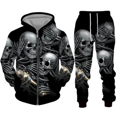 Cool Skull 3D Printed Negru Fermoar Hoodie Pantaloni Costum Gotic Punk Stil Bărbați Femei Set Trening 2023 Halloween Streetwear Costum