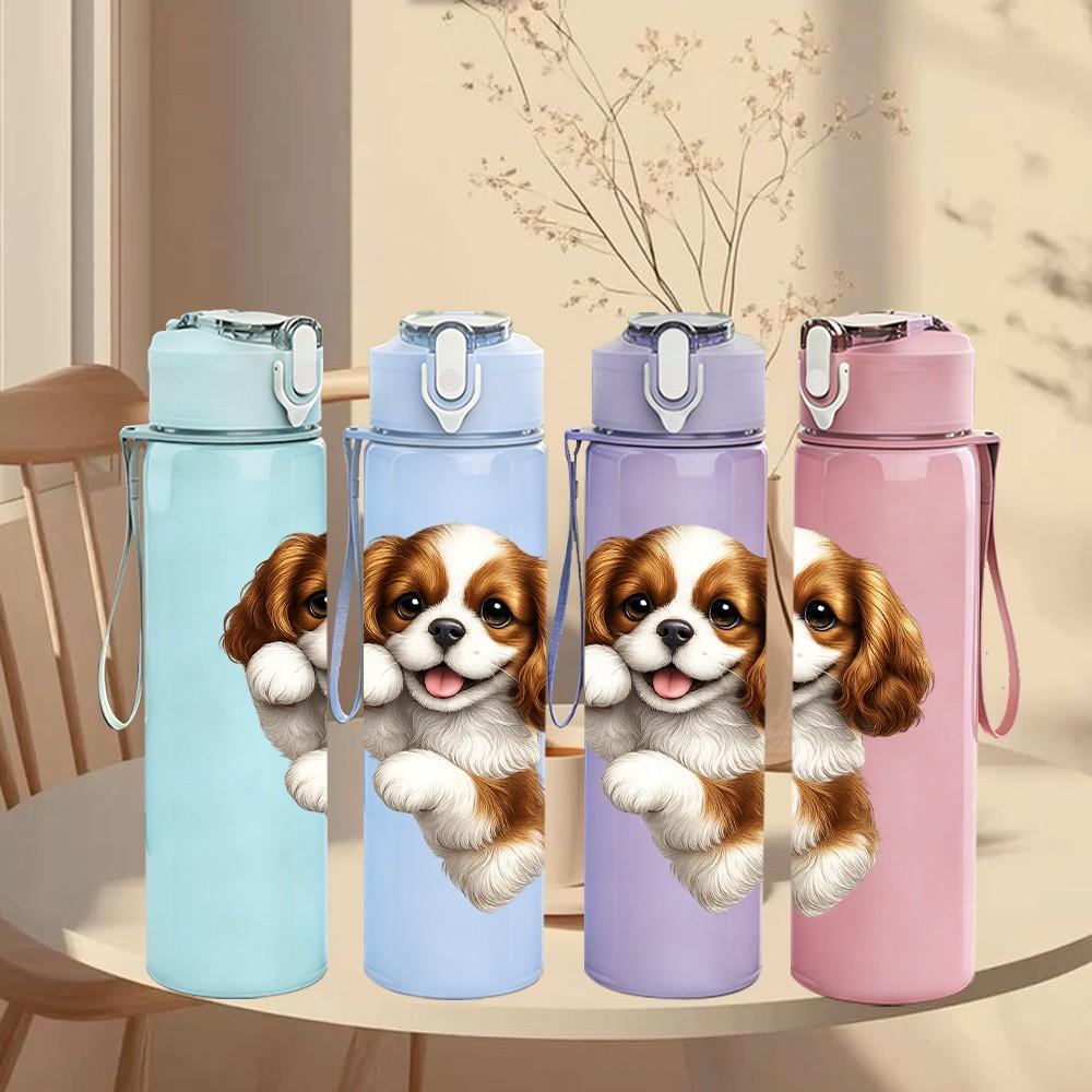 1PC Cute Puppy Dog 750ml Color Plastic Sports Water Bottle Leakproof Flip Straw Lid Suitable for Sports Office Home Use