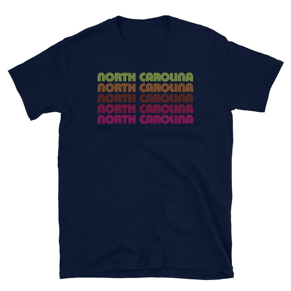 

Retro State of North Carolina Inline Font Disco Neon Short-Sleeve Unisex T-Shirt S