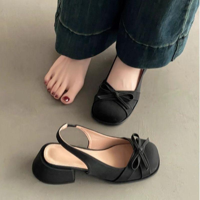 Fashion Versatile Comfortable Temperament Coarse Heel Sandals Spring and Summer New French Bow Baotou Sandals Women