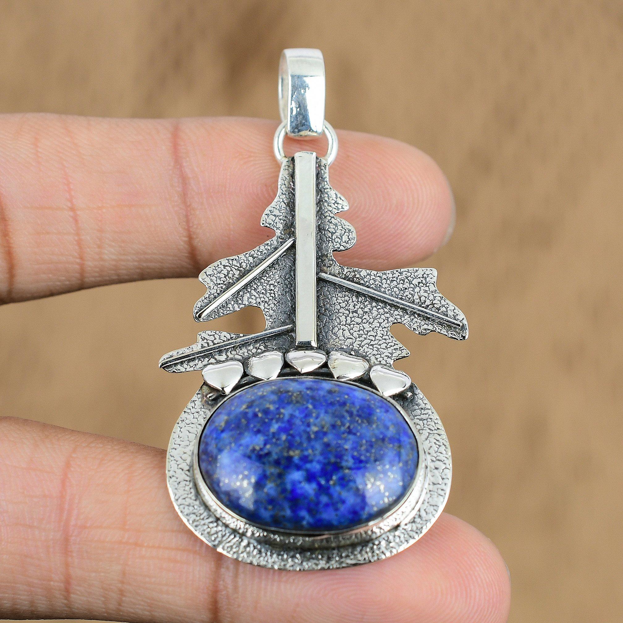 

925 Silver Lapis Lazuli Stone Daughter Engagement Ethnic Wedding Pendant Jewelry