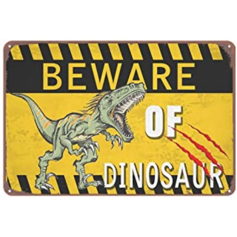 Placca Metallica HD Zona Pericolo Dinosauri Vietato l'Accesso Poster Metallico Retrò Classico Velociraptor Decorazione Artistica da Parete per Stanza dei Bambini Garage Ho