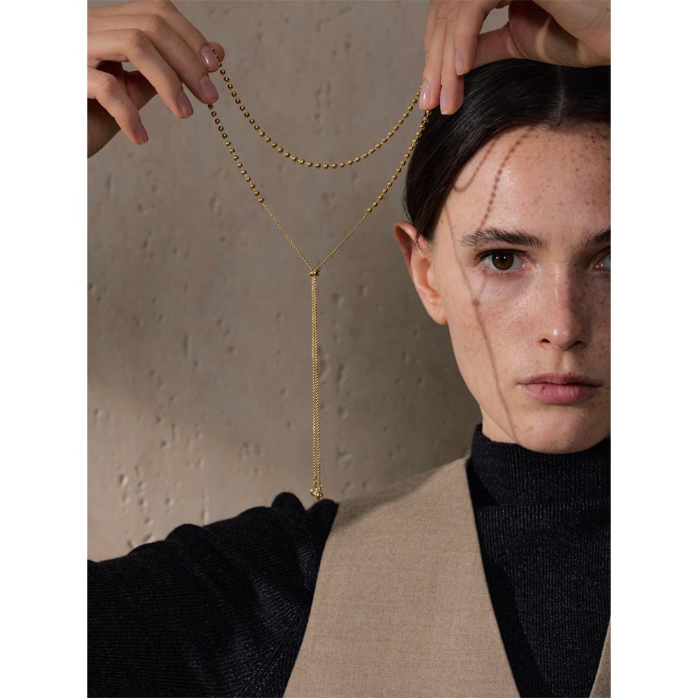 Yhpup Stainless Steel Beads Chain Adjustable Necklace Bracelet Bangle Gold Silver Color Zirconia Popular Jewellery