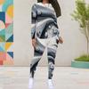 Women Plus Size Printed Round Neck Long Sleeve Top And Fitted Pants Two Piece Set
