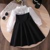Girls Dress Autumn New Korean Version Children Sweet Cute Style Bow Mesh Long Sleeve Princess Dress