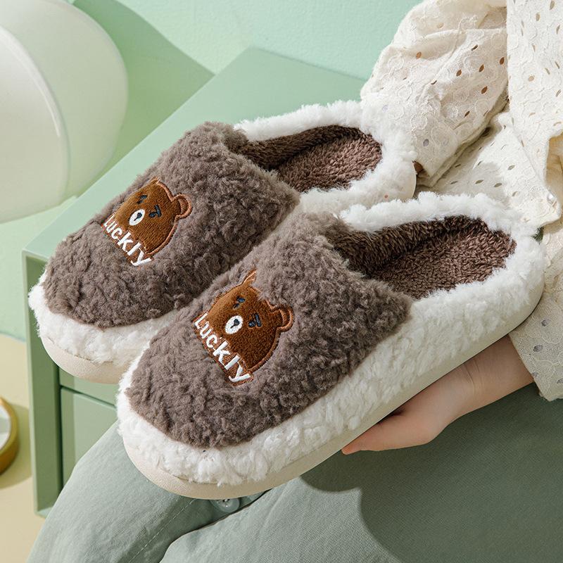 

Cotton slippers for women in autumn and winter, indoor warm home, thick soled couple s plush slippers 40-41 коричневий