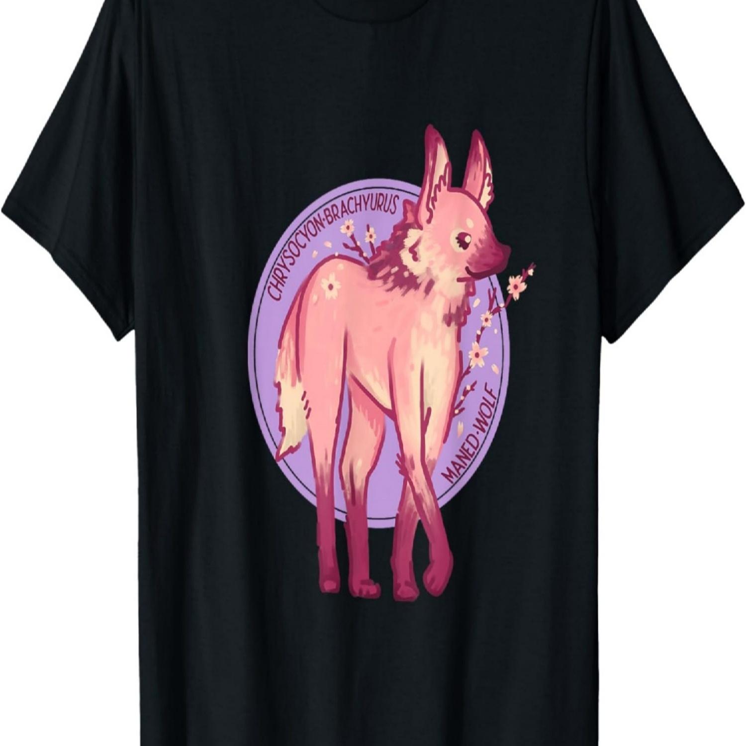 Cute Pink Maned Wolf Fox Dog Cherry Blossom Flowers T-Shirt S