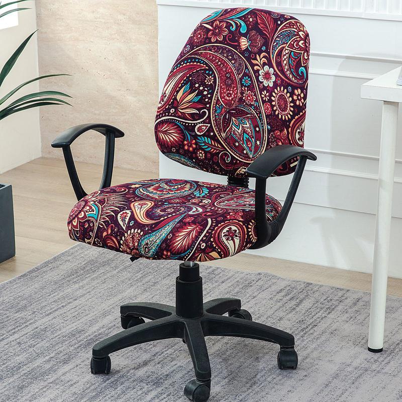 Computer Chair Printed Split Cover Elastic Office Armchair Dust-Proof Seat Cover Universal Study Swivel Chair Protective Case