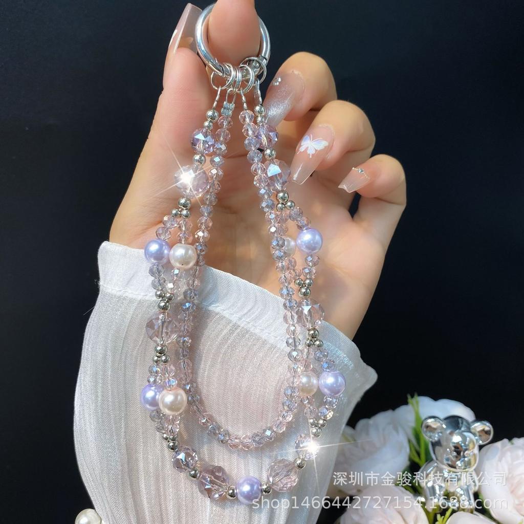 Phone Chain Rope Creative Double Chain Handmade Beaded Crystal Phone Chain New Hanging Decoration Phone Case Hanging Chain Ins Wholesale