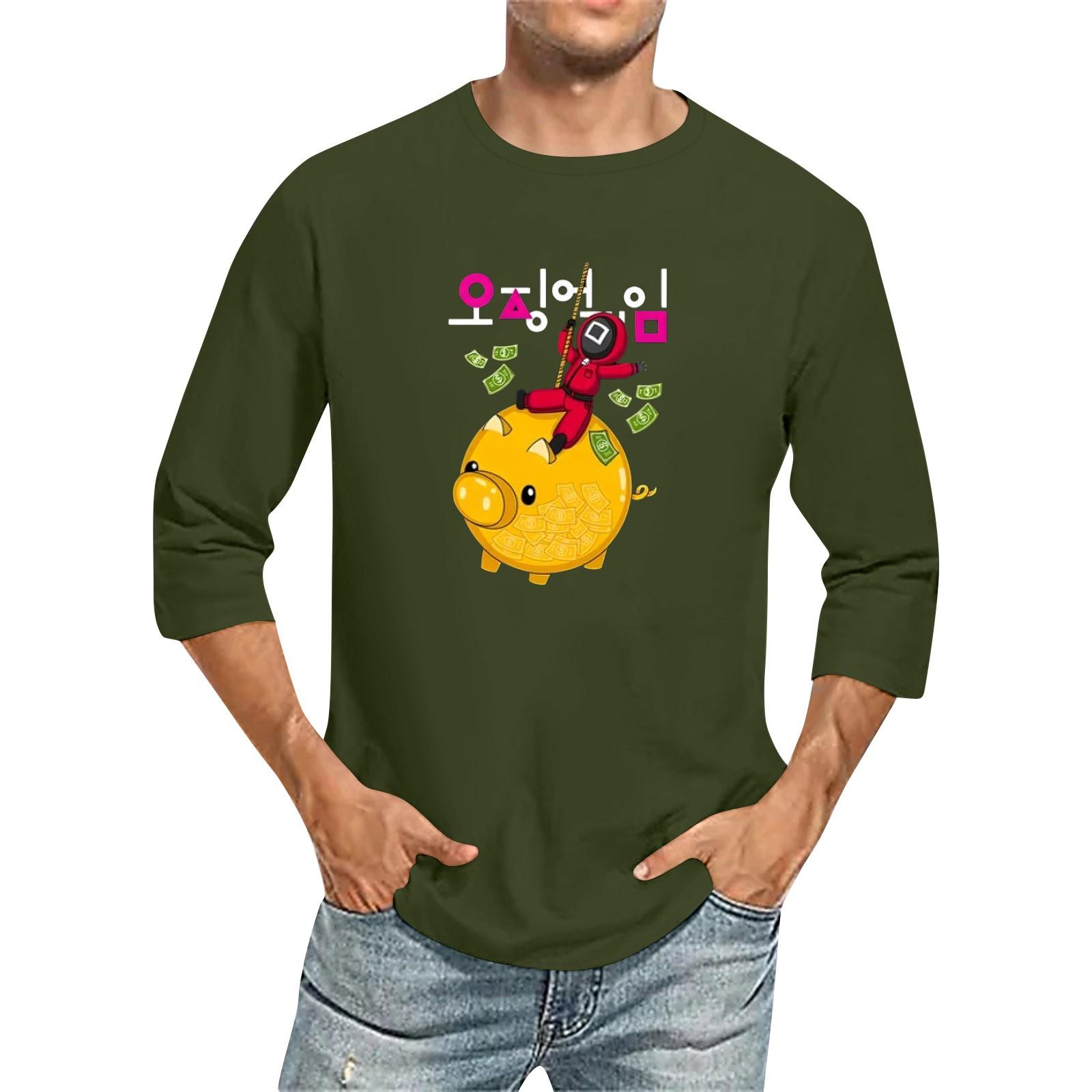 

Мужская модная повседневная футболка с принтом и рукавом семь восьмых, круглым вырезом L армия зеленый