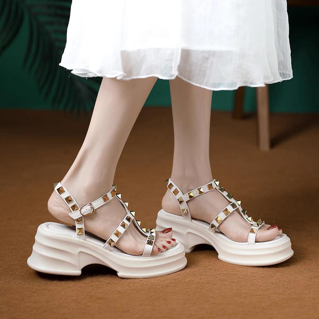 Thirteen lines of genuine leather platform sandals women's 2025 new summer willow ingot open toe height increase versatile fairy Roman shoes