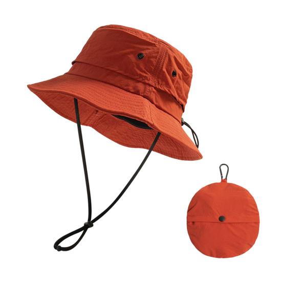 Bucket Hat Foldable Quick-Dry Breathable Mesh Fisherman Hat with Wide Brim Adjustable Windproof Rope Sun Protection Hat