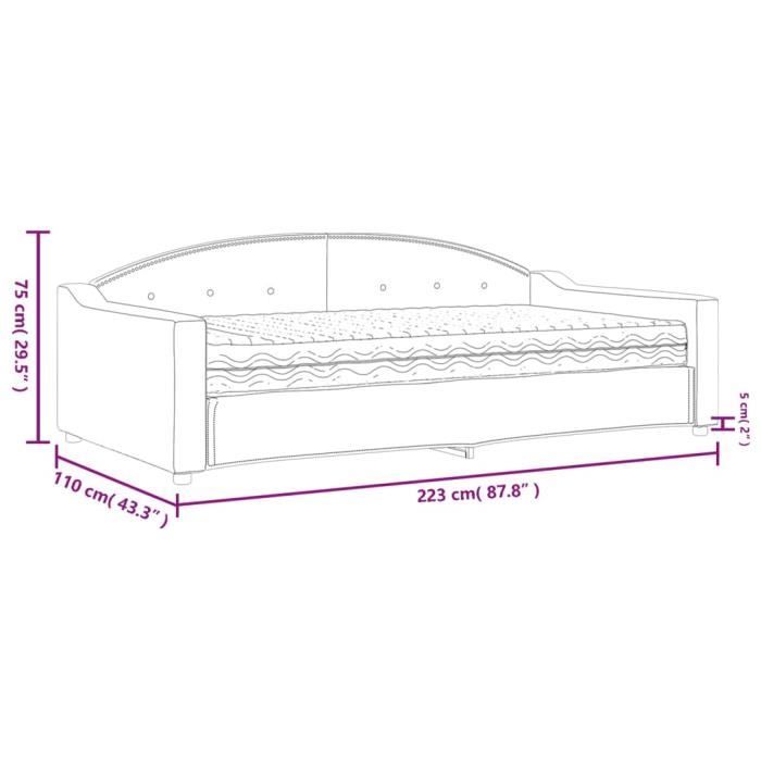 VidaXL Lit de jour avec matelas gris clair 100x200 cm tissu 3197517