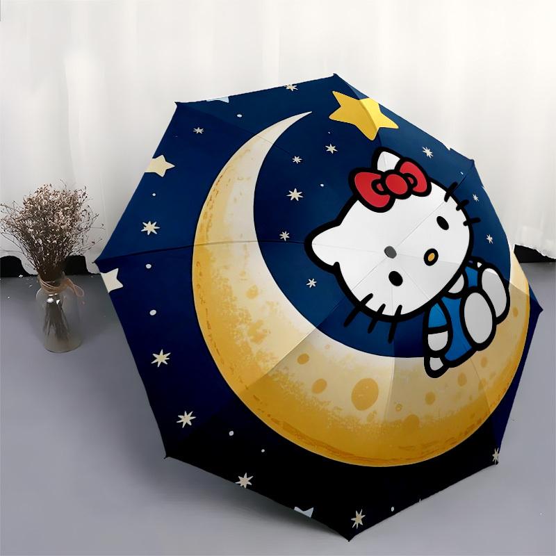 1pc Hello Kitty Moon Night Stars Umbrella with Plastic Handle,Suitable for All Seasons Home Travel Outdoor UmbrellaSanlio322