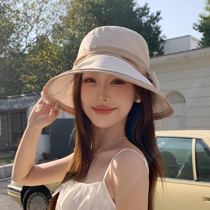 Summer Sun Shield Hat With Wide Brim And Butterfly Bow For Outdoor Casual And Fashion