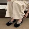 French Flat-bottomed Rhinestone Velvet Mary Jane Shoes Women's 2025 Autumn and Winter New Light-mouth Fluffy Single Shoes Versatile Ladyshoes