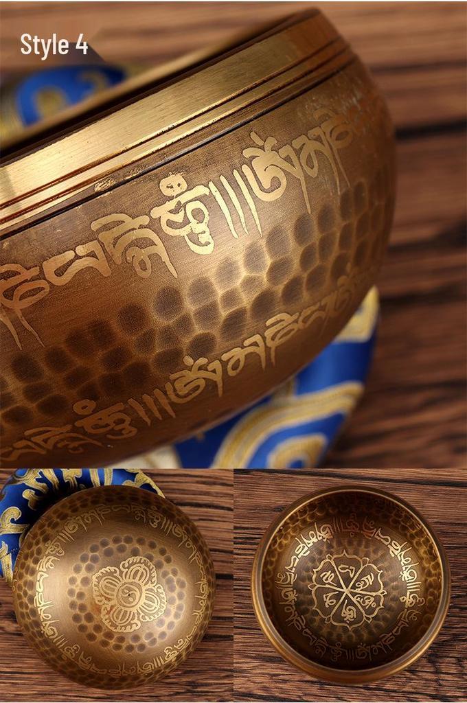 Handmade Nepal Singing Bowl with Six-Syllable Mantra for Yoga, Meditation, and Sound Healing - Calming Bronze Buddhist Bowl for Ear Cleansing.