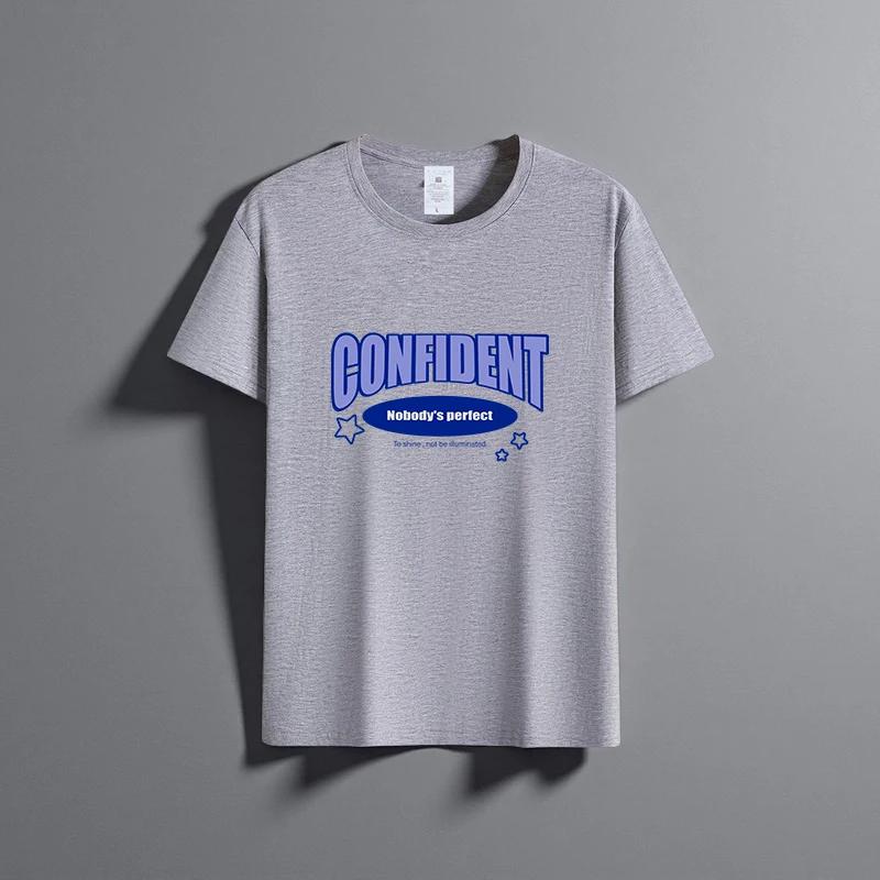 Letní nové unisex všestranné tričko z čisté bavlny módní ležérní top s kulatým výstřihem prodyšné volný střih potisk krátký rukáv