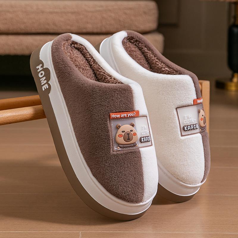 Home cotton mop indoor thick-bottomed cotton slippers cute kapibara thick-bottomed plush autumn and winter new non-slip cotton slippers