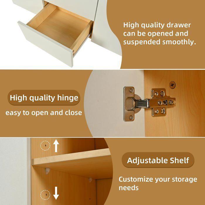 Low Sideboard - LEMONBEST - Multifunctional Living Room Sideboard - White+Oak - 3 Drawers & 2 Doors - LED