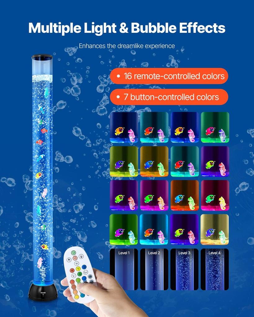 Blasensäulenlampe 16 Farben 120 cm Sensorisches Aquarium-Lampe zur Entlastung Beruhigend