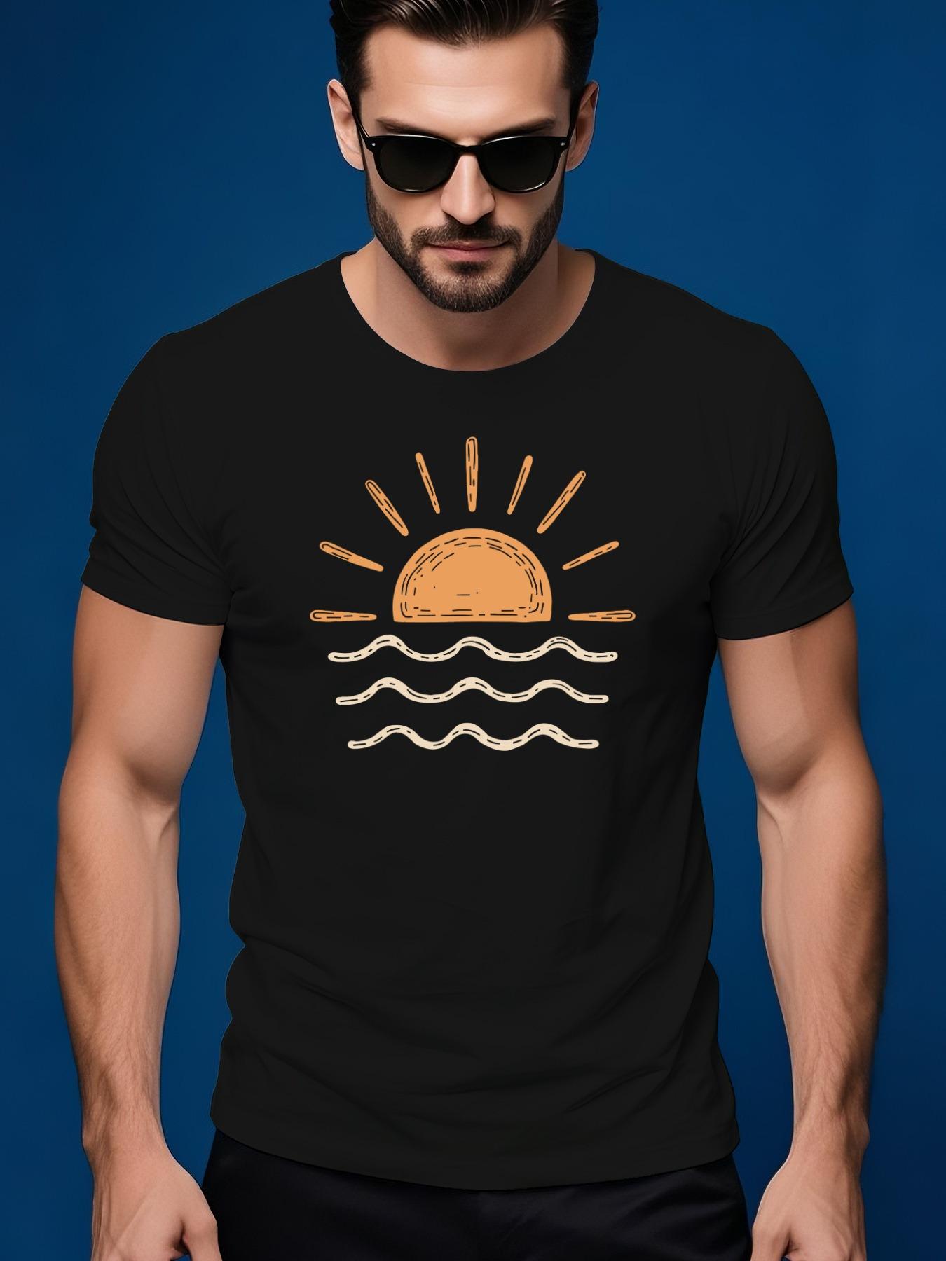 Summer Tshirt with Sunrise Design - Soft Cotton Crew Neck L