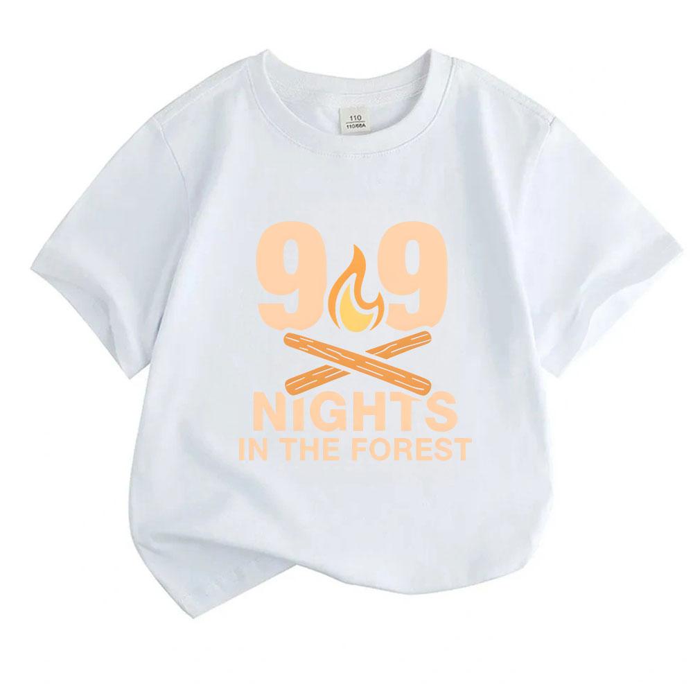 Kids Boys Girls 100% Cotton Crew Neck Short Sleeve T-Shirt, 99 Nights In The Forest Campfire Print Casual Soft Tee for Camping Trip Daily Wear