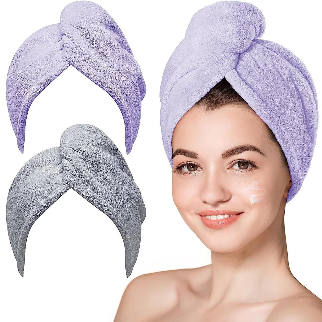 Microfiber Hair Towel, 3 Packs Hair Turbans for Wet Hair, Drying Hair Wrap Towels for Curly Hair Women Anti Frizz (Blue,Grey,Pink)