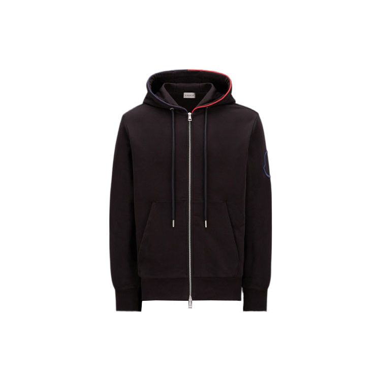 Moncler Lente/Zomer 23 Logo Jacquard Rits-Up Hoodie Sweatshirt Lange Mouw Heren sweatshirt Zwart I10918G0000689A1B999 XL black