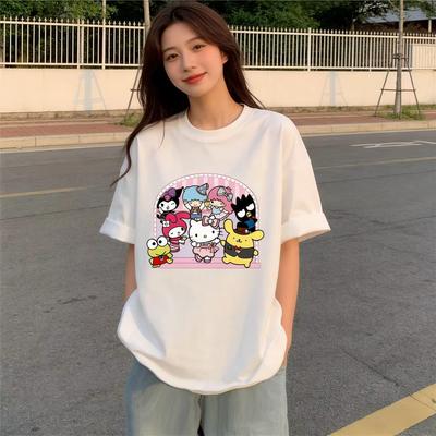 2026 New Sanrio Characters Party Cartoon Print Tshirt Family Comfortable Summer Loose Tshirt for Women