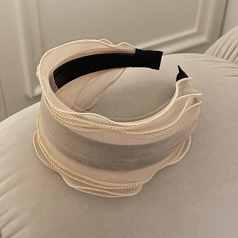 Spring and Summer Mesh Pleated Wide-brimmed Headband Women New Hairpin Headband Daily Clothing Fashion Matching Head Band