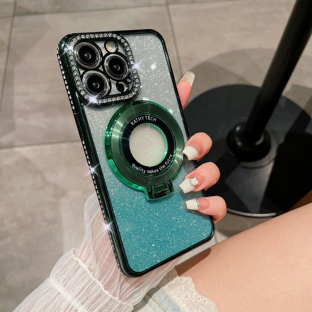 Luxurious Water Diamond Gradient Glitter Is Suitable for IPhone16 Phone Cases, Magnetic Stand, and Apple 15proMax Electroplated Cases