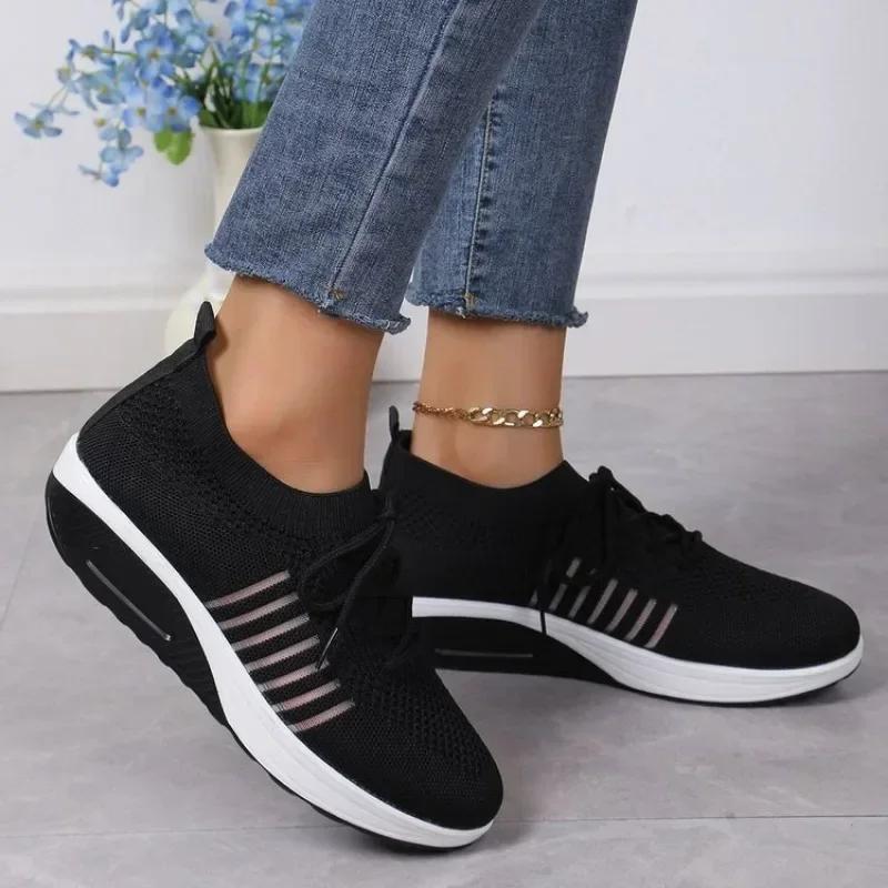 Women Tennis Breathable Mesh Height-increasing Slip-on Female Sock Footwear Outdoor Women Sneakers Platforms Shoes for Women