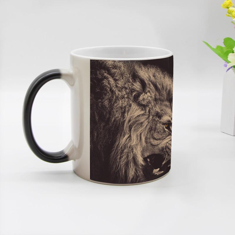 Funny Novelty Animal Lion Ceramic Color Changing Coffee Mugs, Magic Tea Cup Mug, Surprised Gift, 330ML