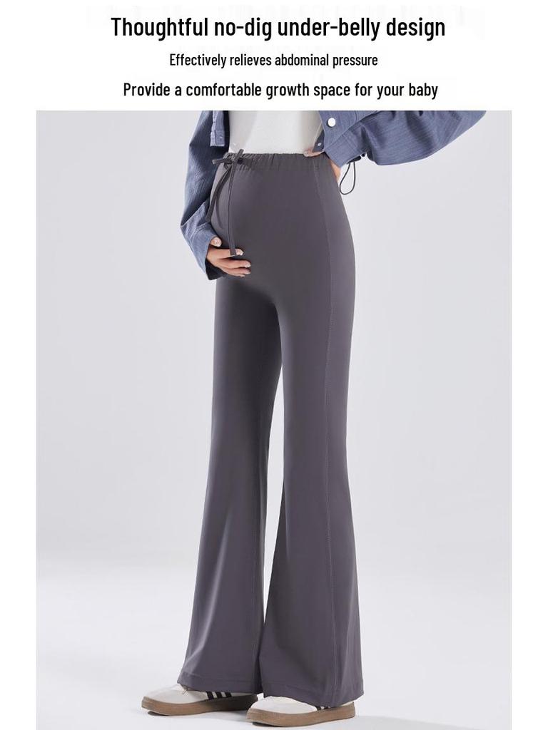 Winter Fleece-Lined Maternity Flare Pants with Abdominal Support and High Waist Design