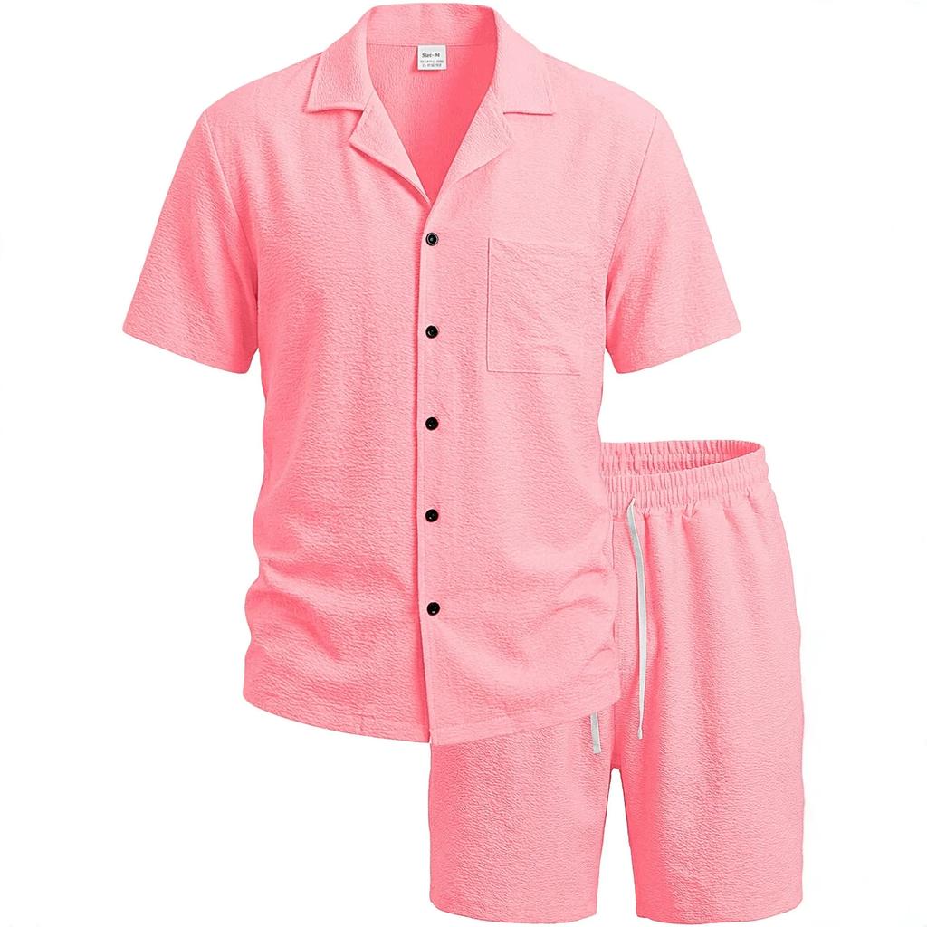 Set Camicia Estiva Uomo Casual Outdoor Tuta 2 Pezzi Ehome Abbigliamento Pigiama Comodo Traspirante Spiaggia Manica Corta Set