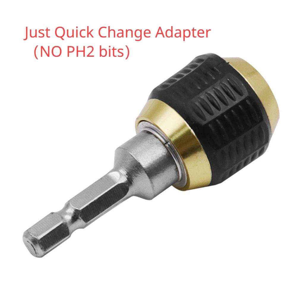 

10Pcs 65mm Titanium Coated PH2 Cross Double Head Screwdriver Bits + Drill Chuck 1/4 Hex Shank Quick Change Connector