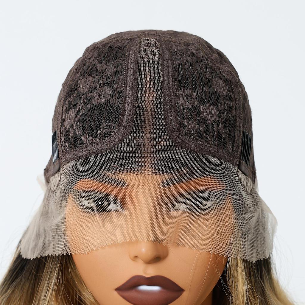 ALAN EATON 13x4x1 Lace Synthetic Wigs Wavy Orange Brown Wig Baby Hair for Black Women Natural High Density 24 inch