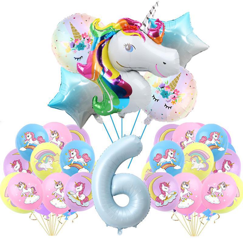 Pink Color Unicorn Aluminum Film Printing Latex Balloon Set Children'S First Birthday Arrangement Surprise Gift