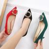 Women Flocks Metal Button Mid-heel Shoes Pointed Stiletto Pumps for Office Businesss Birthday Party Wedding Banquet Pub Dancing