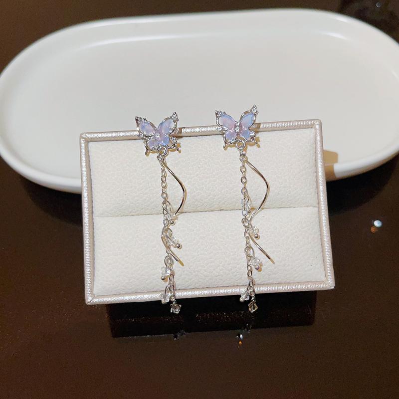 Cute Exquisite Shiny Butterfly Long Tassel Earrings Sweet Earrings Wedding Jewelry