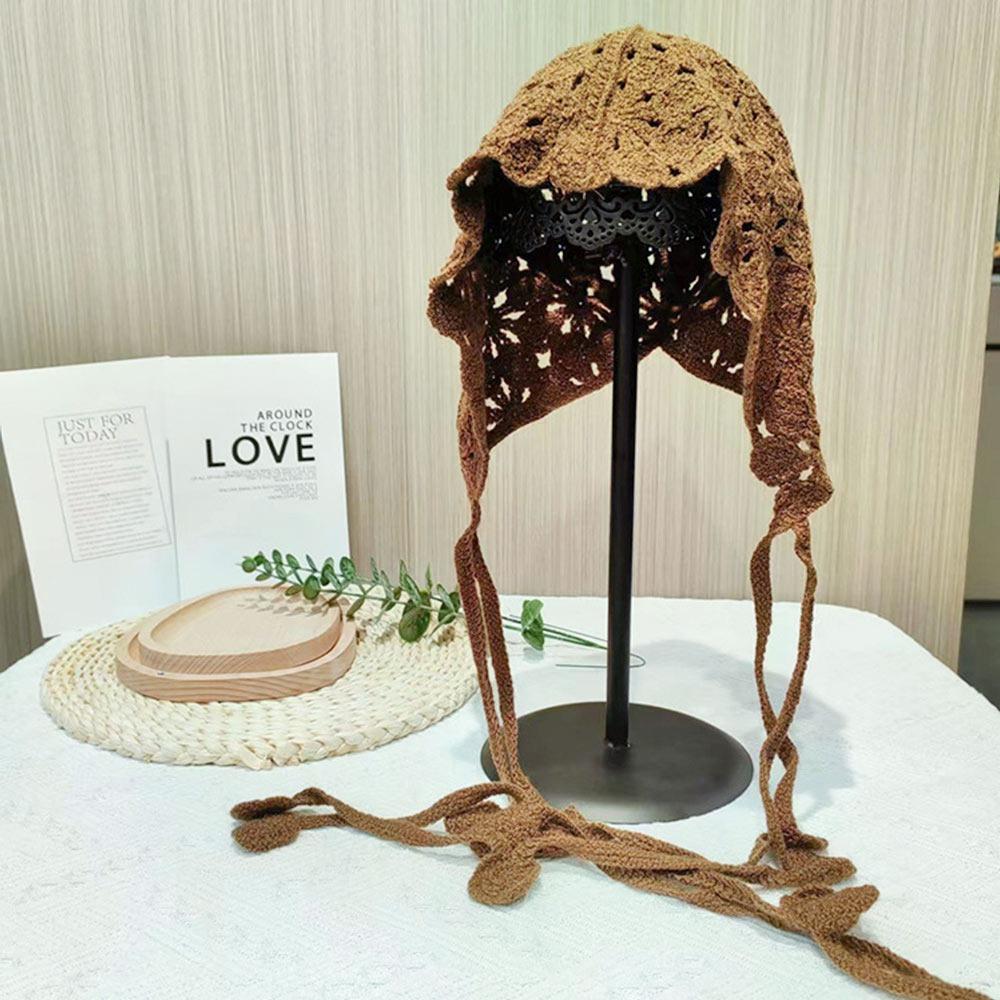 Bohemian Beret Cap Hand-knitted Knitted Hat Fashion Summer Flower Hat  for Women