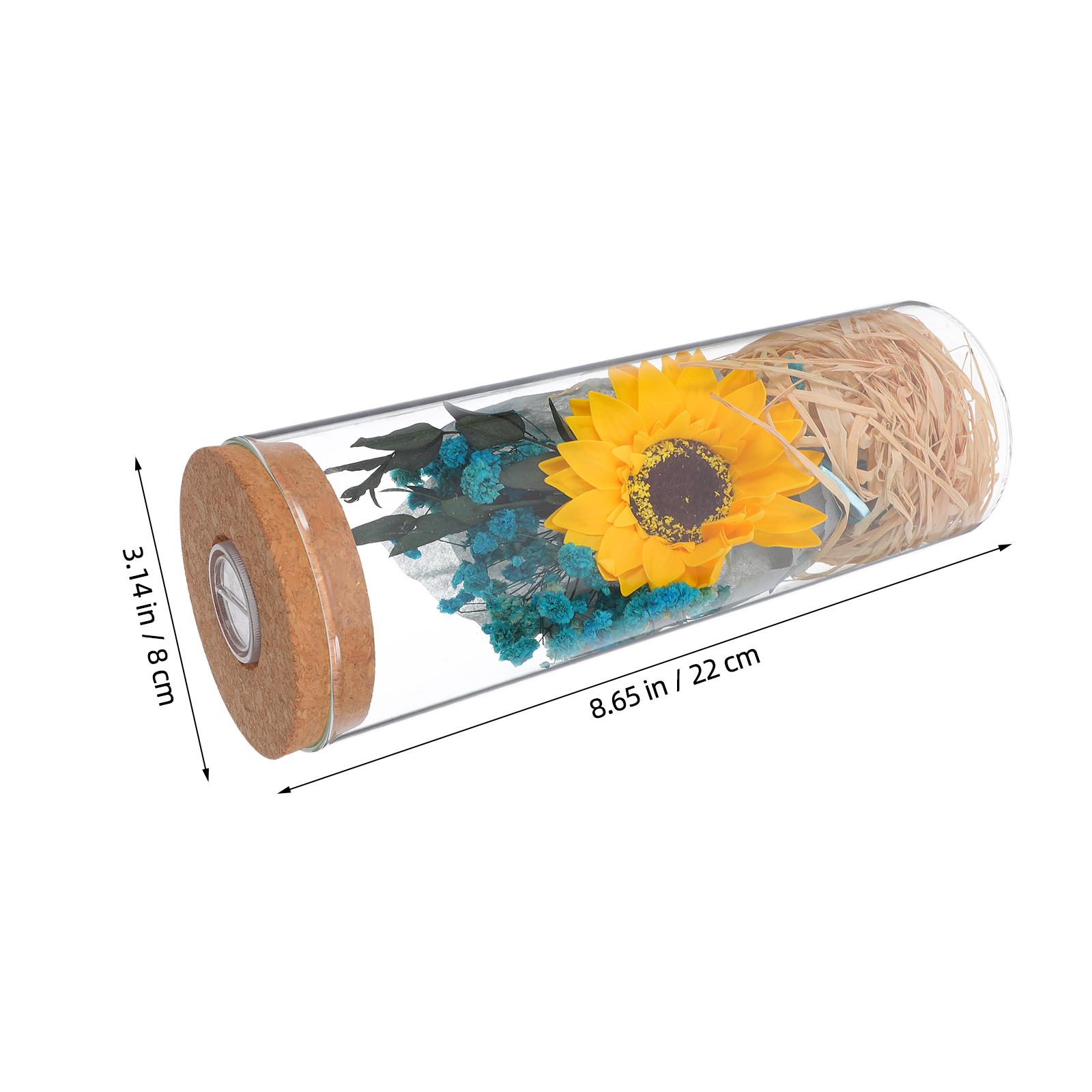 Wish Bottle Preserved Flower Decor Luminous Artificial Flower Romantic Gift For Home Wedding Birthday Party Pink Sunflower